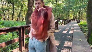 Public anal sex with a plug and cock sucking action