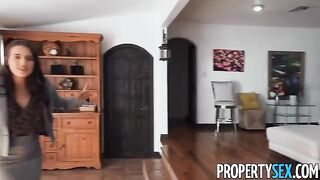 A cute brunette real estate agent convinces a picky client to buy a house