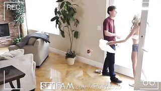 A guy caught his step sister spying on him with her phone in a compromising situation