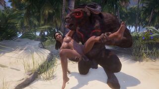 A busty girl is getting fucked by two big cock monsters in 3D porn